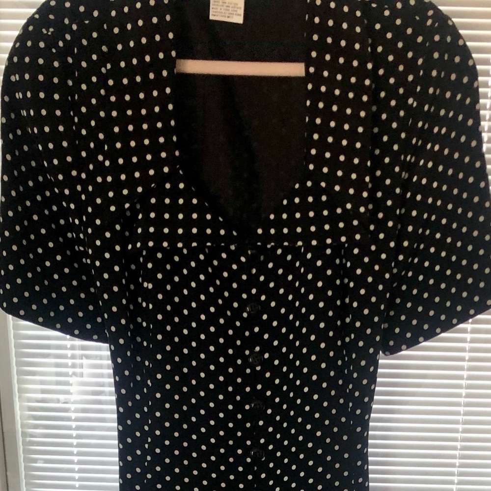 VINTAGE Black and White Polka Dot Open Front Dress 👗